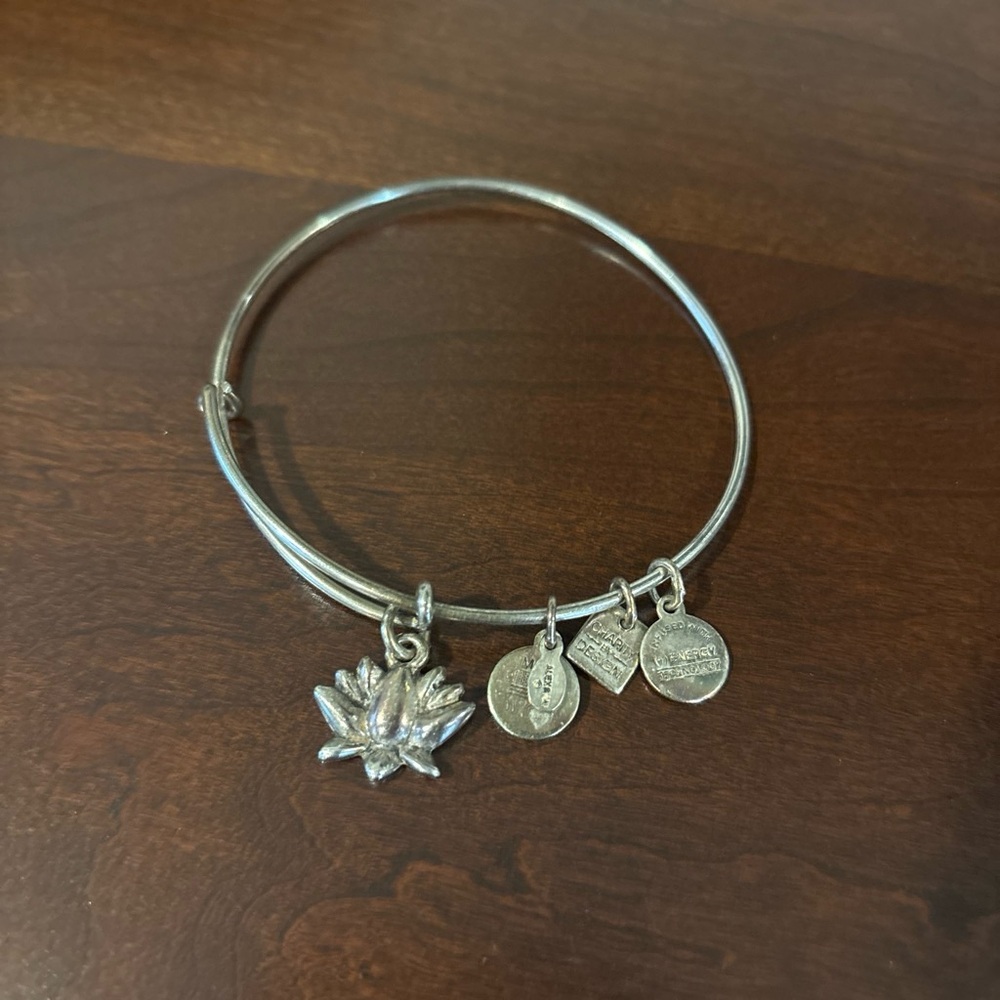 Alex and Ani Silver Lotus Charm Bangle Bracelet